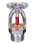 Slick Chrome Plated Copper Pendent Fire Sprinkler Heads Four Pack With Kickass One Half Inch NPT Threads And Hella Dependable 155 Fahrenheit Red Bulb for indoor safety.