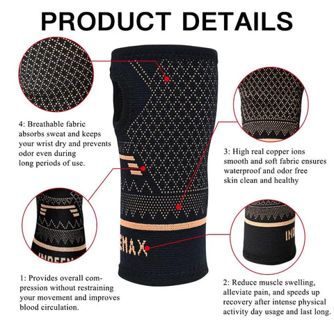 Copper Wrist Compression Sleeve 1 Pair For Pain Relief And Support, Helps Arthritis Tendonitis Carpal Tunnel Sprains, Breathable Copper Fabric