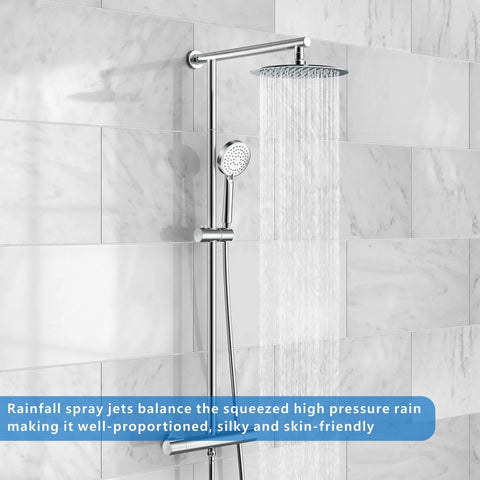 High Pressure Rain Shower Head With All Metal Stainless Steel Build 8 Inch Chrome Rainfall Showerhead in modern bathroom setting