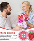 Couple exchanging gifts with Pink Vintage Diamond Painting Coaster Kit 8 Pieces With Holder Dope Retro Funny Drinks Theme 5D DIY Full Drill Diamond Dot Art For Adults Beginners Gift Idea shown