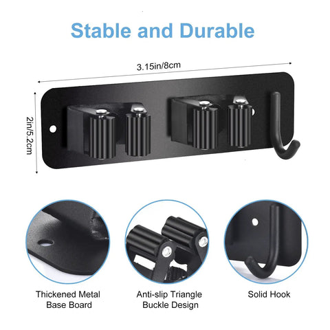 2 Pack Broom Holder Wall Mount with Anti Slip Mop Holder and Self Adhesive Stainless Steel Tool Storage Rack for Kitchen