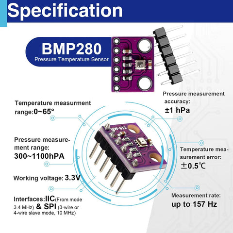 BMP280 sensor module specifications with pins for Six Pack Atmospheric Pressure Sensor Modules Three Point Three Volt I2C Or SPI Kit.