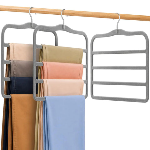 Slick Pants Hangers Space Saving Two Pack Multi Tier Closet Organizers Grey Heavy Duty Wardrobe Game Changer Compact Vertical Rack For Small Spaces Ultimate Closet Flex Setup