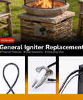 Extra Long Grill Igniter Replacement With Ceramic Shield Electrodes, cables, and outdoor fireplace in background