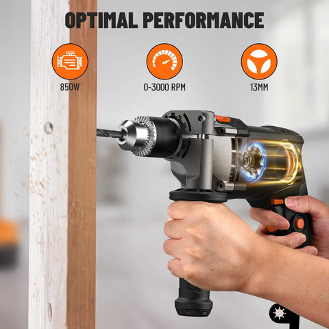 Beefy 7.5 Amp Corded Hammer Drill With 1/2 Inch Metal Chuck, Variable Speed From 0 To 3000 RPM, 2 Modes For Concrete Wood Metal