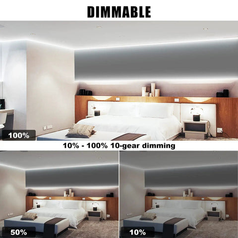 White COB LED Strip Light Max With RF Remote 16.4ft 6500K CRI93+ Dimmable Ultra Bright Daylight lighting in bedroom
