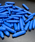 Pile of blue gel filled wire splice connectors, silicone moisture barrier, outdoor ready, bean type for 18 to 30 gauge wires.