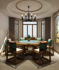 Dining room with Explosion Proof Round Tabletop Rotating Serving Tray 360 Degree Turntable With Heavy Duty Glass Surface