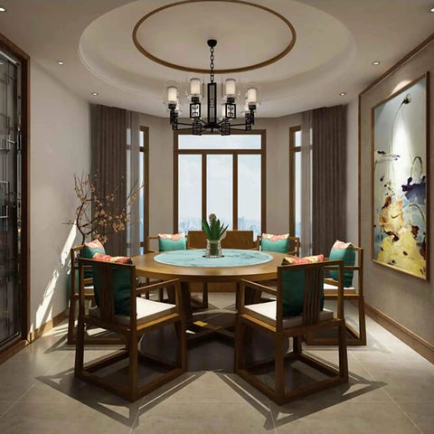 Dining room with Explosion Proof Round Tabletop Rotating Serving Tray 360 Degree Turntable With Heavy Duty Glass Surface