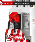 Clip-On Circuit Breaker Lockout Kit With Padlock And Tags For No Tool LOTO Locks, Grab-And-Go Design, OSHA Compliant