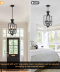 10.63 Inch Black Farmhouse Chandelier With Four Lights in hallway and bedroom settings