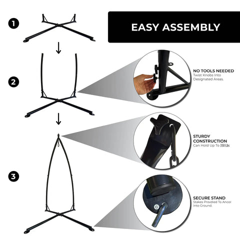Assembly steps for Durable Outdoor Hammock Swing Stand With Rust Resistant Steel and Sturdy X Base Design