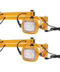 Heavy Duty Led Loading Dock Swing Arm Light 2 Pack with yellow housing and robust arm for warehouses, 50W, 5500 lumens.