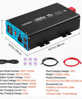 Big Dog 1500W Sump Pump Battery Backup System Supporting Dual Pumps Up To 3/4 HP image showing the inverter with connections and dimensions.