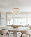 Bohemian Wood Beaded Pendant Light With White Finish Rustic Three Light Mini Chandelier for bedroom, hand rope knot design