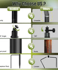 Comparison image showcasing Heavy Duty Ground Stake Mount Bracket For Outdoor Security Cameras And Solar Panels features vs competitors.