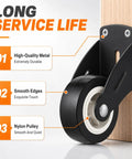 Close-up of Heavy Duty 2 Inch Gate Caster Wheel designed to crush friction and restore smoother swing featuring durable steel rollers.