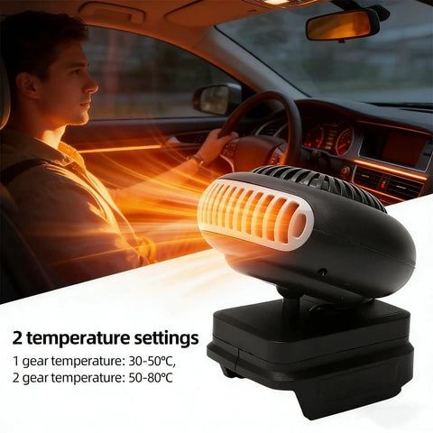 Road Ready Rechargeable Battery Powered Car Heater With Silent Kickin Warmth For Indoor Office And Camping Use Keeps You Toasty Cord Free And Comes With Five Batteries For Zero Hassle in a car cabin with a driver.