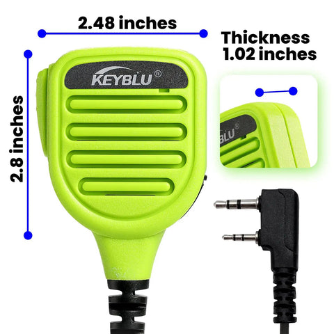 Waterproof Shoulder Speaker Mic for Two Way Radios with 3.5mm Jack and 2 Pin, rugged walkie talkie microphone, measurements shown