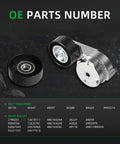 Heavy Duty Drive Belt Tensioner And Idler Pulley Kit For Chevrolet Trailblazer, Envoy, Rainier, Saab 9-7x, Ascender 4.2 Liter V6 With No Belt Included showing parts and numbers.