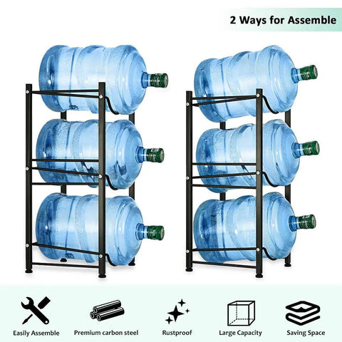 5 Gallon Water Jug Rack Heavy Duty 3 Tier Stackable Water Bottle Holder Storage Shelf Cabinet Organizer Dispenser Stand For Home Office Kitchen Black Pro