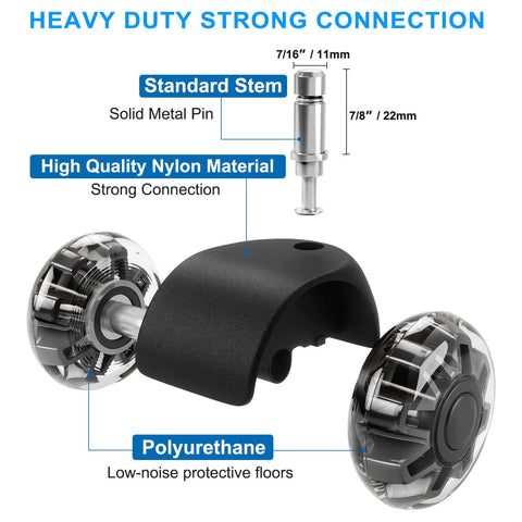 5-Pack Office Chair Caster Wheels Heavy-Duty Low Noise for Hardwood Floors and Carpet - Nylon material and polyurethane design.