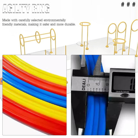 Close-up of Drone Racing Obstacle Course Kit showing red, blue, yellow PVC tubes and assembly tools for durability and impact absorption.