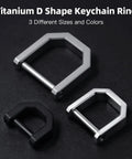 Rock Solid Titanium D Ring Keyholder With Hella Secure Crossbar Mount For Thick Car Ignition Fobs Pocket Knives And Daily EDC Essentials Featuring Smooth Sandblasted Finish in three sizes.
