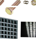 Pro Grade Coarse Thread Bolt Nut And Washer Assortment Kit With 1496 Pieces In A 40 Bin Storage Case shown with fasteners and bolts.