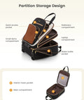 Underseat Carry On Luggage With Wheels Lightweight Soft Sided Personal Item Bag, open compartments showing 7 storage areas.