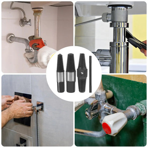Heavy Duty Carbon Steel Broken Screw Extractor Kit That Slays Jammed Bolts For Faucets And Pipes, Simple To Operate Tool For Quick Pipe Fix Without Drilling.