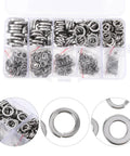 Stainless Steel Spring Lock Washer Kit 600 Piece Set with heavy duty wear resistant washers in a clear organizer box