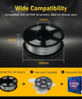 Petg Filament 1.75mm Metallic Silver For 3D Printing Ultra Fast 600mm/s High Speed Printing 1kg Spool Dimensions