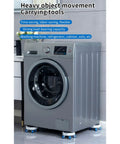 Heavy Duty Furniture Sliders And Appliance Moving Wheels With Reinforced Metal Build and Dual Ball Bearings under a washing machine.
