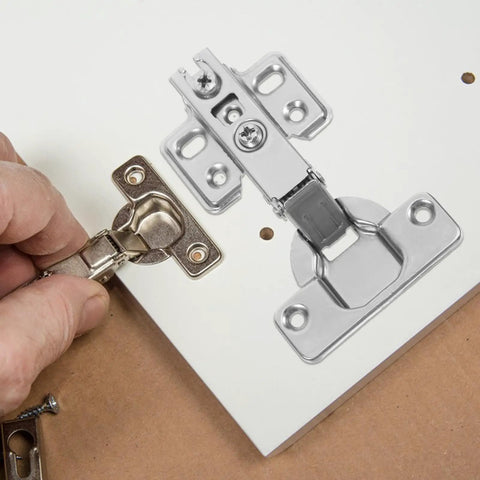 2-Pack Stainless Steel Soft Closing Concealed Cabinet Hinges For Kitchen And Furniture installation on white panel