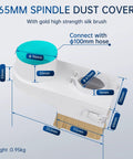 Diagram of 65mm Spindle Dust Boot Shoe for CNC Spindle Motor with double door brush showing measurements and 100mm hose connection.
