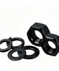 Black 304 Stainless Steel Hex Nut Assortment Kit M2 Through M20 With Flat And Spring Washers Rustproof Built To Last shown in detail