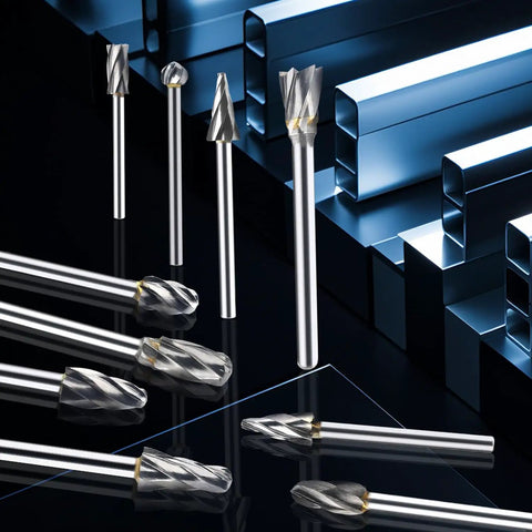 Straight Shooter 10 Piece Solid Tungsten Carbide Rotary Burrs Featuring 1/8 Inch Shank And Single Cut Flutes For Quick Aluminum Shaping Die Grinder Work on display.