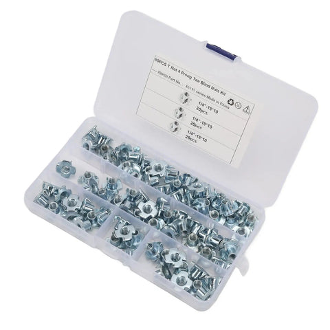 80-Piece Carbon Steel T Nut 4 Prong Tee Blind Nuts Kit For RVs Electronics And Furniture Projects Built Tough, easy install