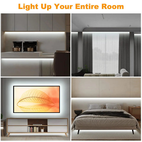 16.4 Ft Smart LED Strip Light With App And Remote 6500K Cool White Cob LEDs WiFi Enabled Alexa And Google Compatible Dimmable Indoor Lighting for kitchen cabinets, bedroom and living room displays