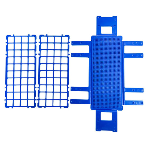 Three Pack Plastic Test Tube Rack Holder For 20mm Tubes With 40 Holes Detachable Cool Blue Lab Rack components shown disassembled.