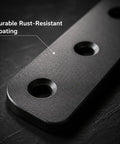 Close-up of the Built To Last Heavy Duty Flat Straight Wood Brace Brackets Kit 6 Pack in Matte Black showing rust-resistant coating