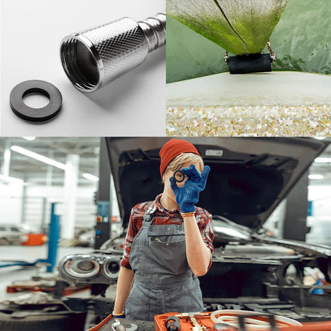 Set Of 12 Rubber Spacers For Vibration Damping shown in automotive and industrial use settings