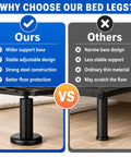 Comparison of Heavy Duty Adjustable Bed Frame Support Legs 7 To 12 Inch Set showing wider support base and stability advantages