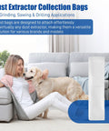 72 Ft Vacuum Dust Collection Bags 4 Pack Workhorse for Heavy Duty Concrete Jobs, shown next to woman and dog indoors