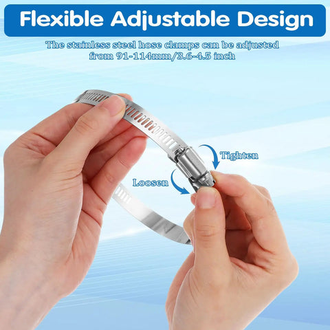 Hands adjusting 20 Pieces 4 Inch Stainless Steel Hose Clamps 304 Grade Worm Gear Duct Clamps Heavy Duty Adjustable From 3.6 To 4.5 Inches