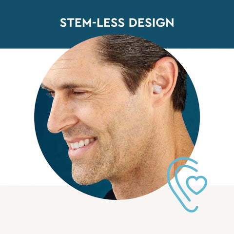 Man wearing Frost High Fidelity Earplugs For Noise Reduction Up To 20 DB Reusable With Neck Cord And Carrying Case Standard Size