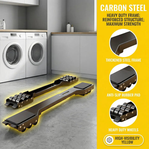 Heavy Duty 2 Pack Furniture Dolly With Sturdy Carbon Steel Build And Thick Rubber Pads For Washing Machine, Fridge, Dryer Movers, And Appliance Rollers To Make Moving Stuff A Total Breeze Without Any Sweat Or Strain.