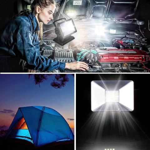 Magnetic 30W LED Work Light with 1200 Lumens, 180 Degree Rotatable Head for car repair, camping, and nighttime use.