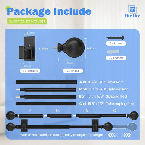 Package contents of No Drill Curtain Rods For Windows 36 To 88 Inches With Adhesive Brackets Five Eighth Inch Sash Rod Easy Install.
